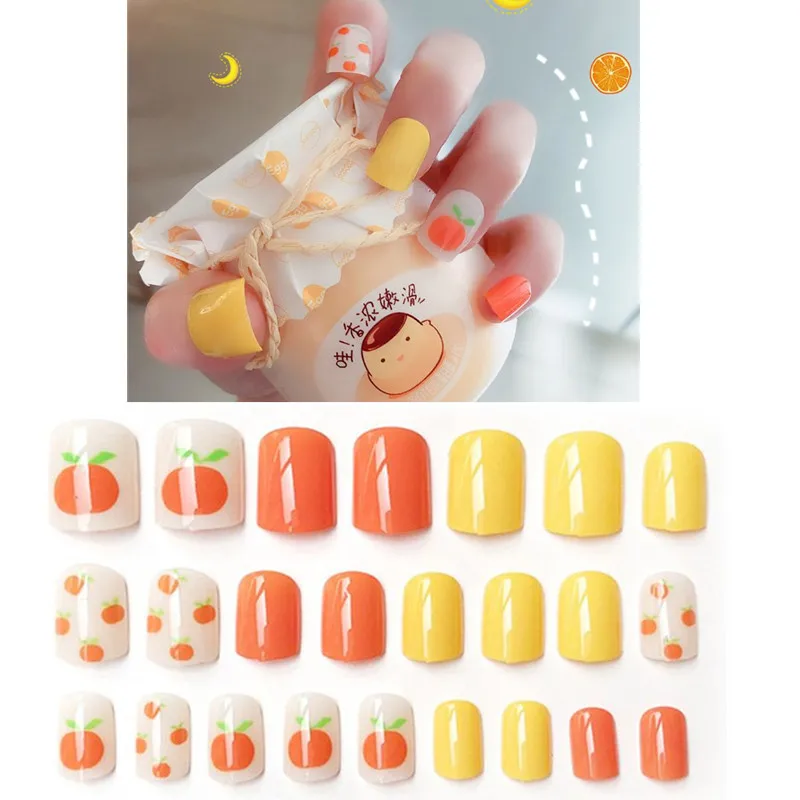 24 шт./компл. милые модные фрукты накладные ногти для ног Готовые Ногти простая
