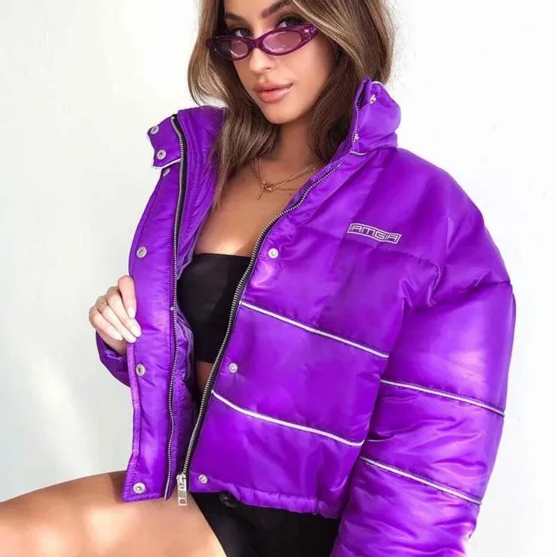 Женское пальто с воротником-стойкой DEAT фиолетовое свободное толстое MG616 зима 2020 |