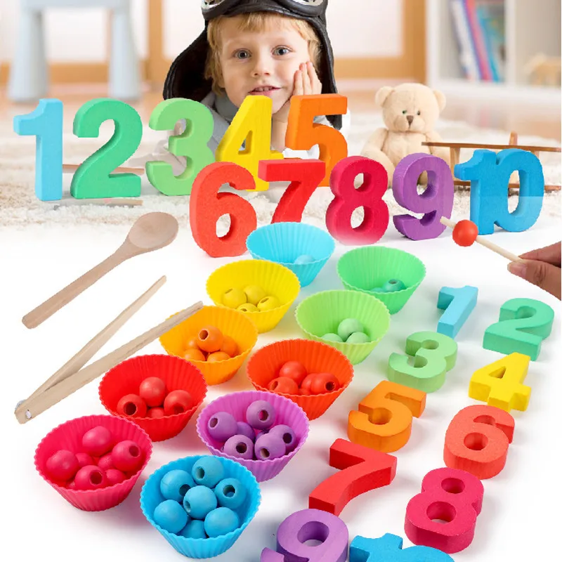 

Цифровой Радужный зажим Монтессори с бусинами для раннего развития детей головоломка для обучения концентрации палочек для еды