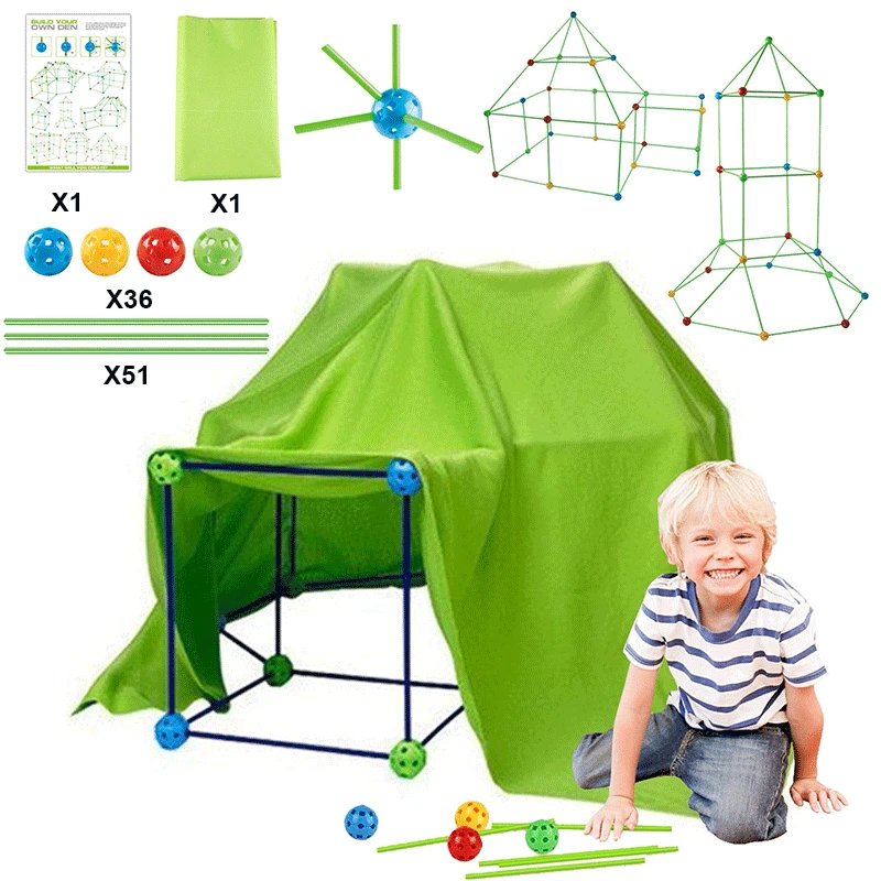 

Construction Fort Building Block Kit DIY Multicolor 3D Castles Tunnels Tents Toy Set for Children Girls Boys Build Your Own Den