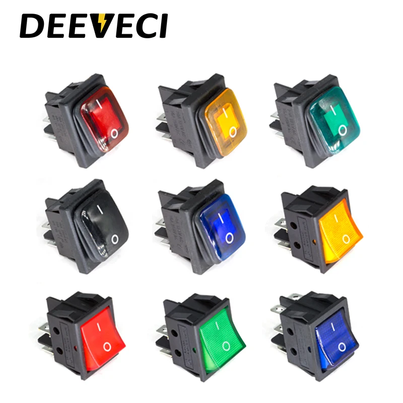 KCD4 12v 220v 30A Водонепроницаемый сверхмощный тумблер с подсветкой 4 контакта вкл.