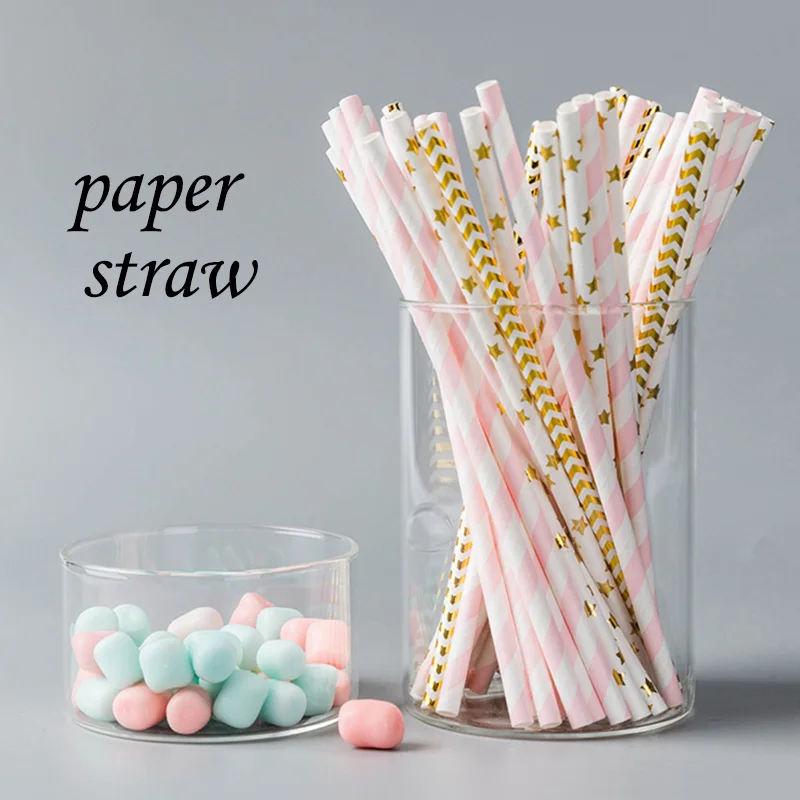 25 шт. бумажная соломинка для питья с фруктовым узором вечерние летние полосатые