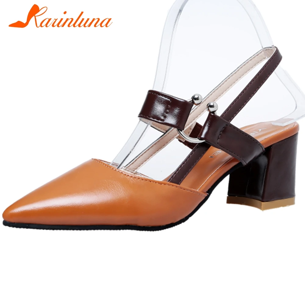 

Женские босоножки без шнуровки KARINLUNA, повседневные сандалии на блочном каблуке, с острым носком и пряжкой, летняя обувь