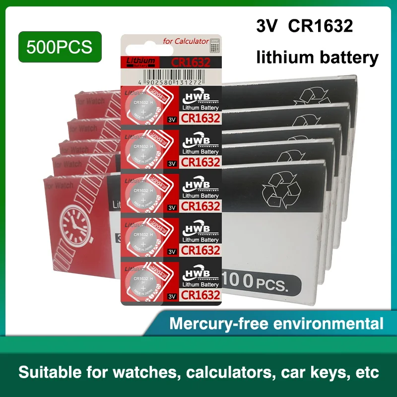 

BR1632 ECR1632 DL1632 KCR1632 LM1632 KL1632 500pc for Eaxell cr1632 3v button cell coin lithium batteries for watch car toy
