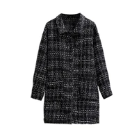 150kg new autumn winter plus size coat for women large long sleeve casual loose lapel plaid long coats black 3xl 4xl 5xl 6xl
