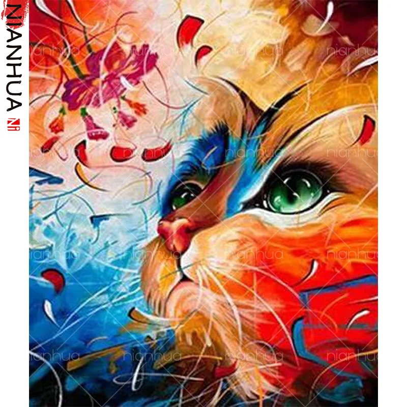 Алмазная 5D картина супер Кот красочная вышивка цветы Elvis полный круг Квадратный