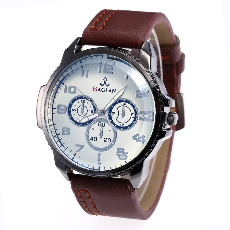 

2021 Classic Blue Light Mirror Three Eyes and Six Needles Large Dial Men's Watch Foreign Trade Hot Selling Belt Quartz Watch Men