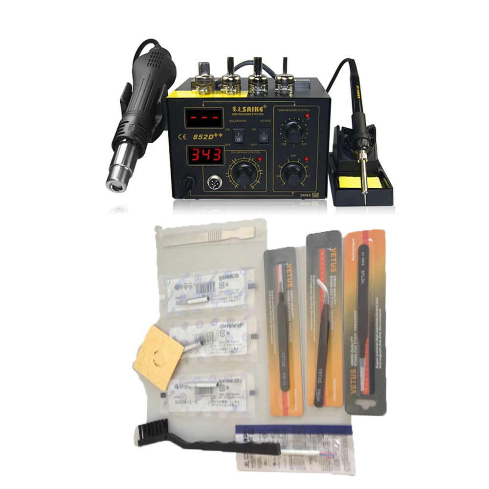 SAIKE 852D++ паяльная станция 2в1 модернизированная Фрон SAIKE 852D+& горячая воздушная пушка паяльная станция 220 в 110 В saike 852D