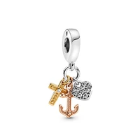 100 s925 silver new cross love and anchor fashion pan pendant suitable for original pandora bracelet female diy charm jewelry