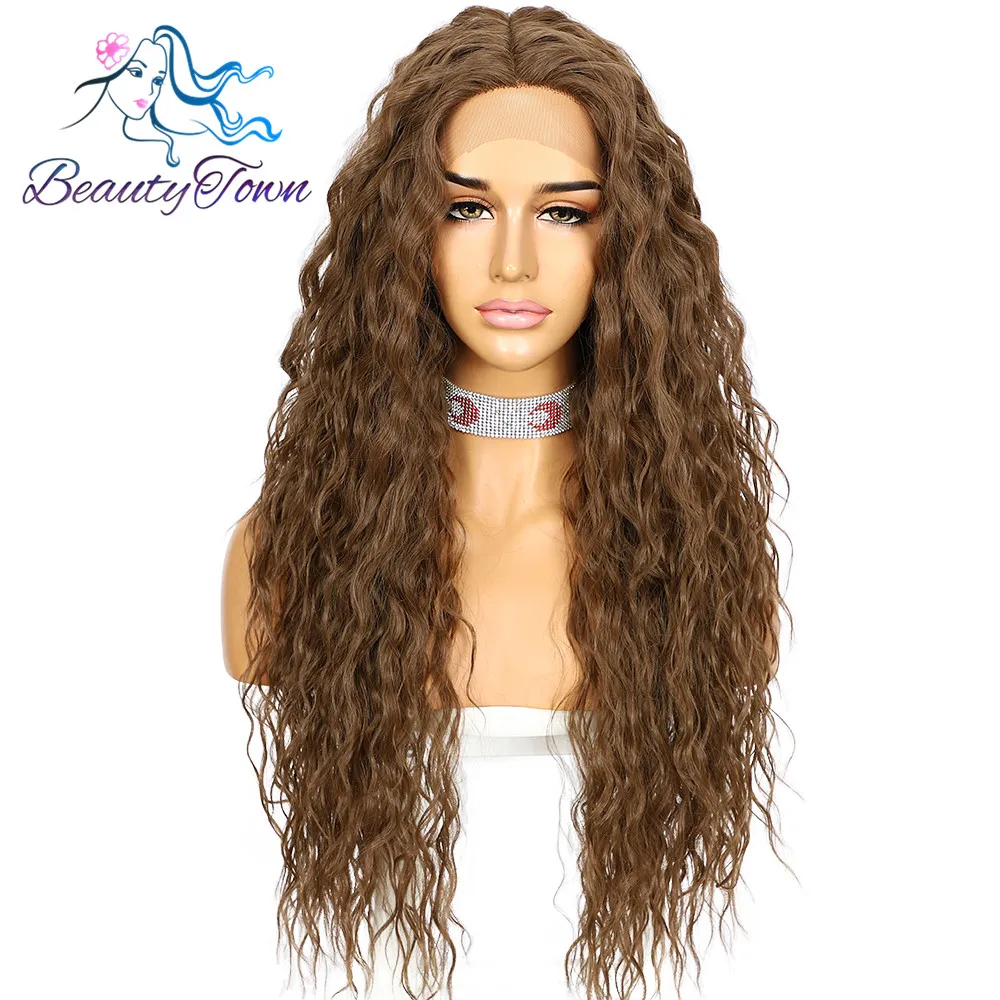 

Long Kinky Curly Hair Synthetic Lace Front Wig for Black Women No Gel Gluless High Heat Resistant Fiber Natural Hairline BT