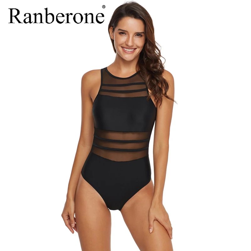 Цельный купальный костюм Женская купальная одежда 2020 Сексуальная сетчатая