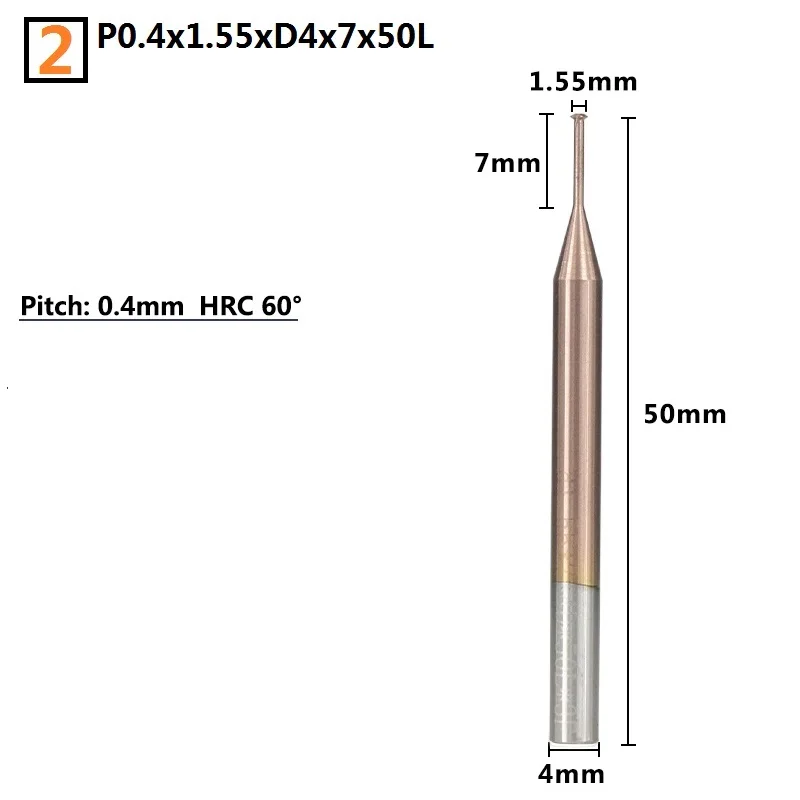P0.4x1.55xD4x7x50L 1 шт. однониточный фреза P0.25-0.8 TiCN с покрытием ЧПУ фреза 4 мм хвостовик Резьбовая мельница Карбид Концевая фреза - Длина режущей кромки: P0.4x1.55xD4x7x50L