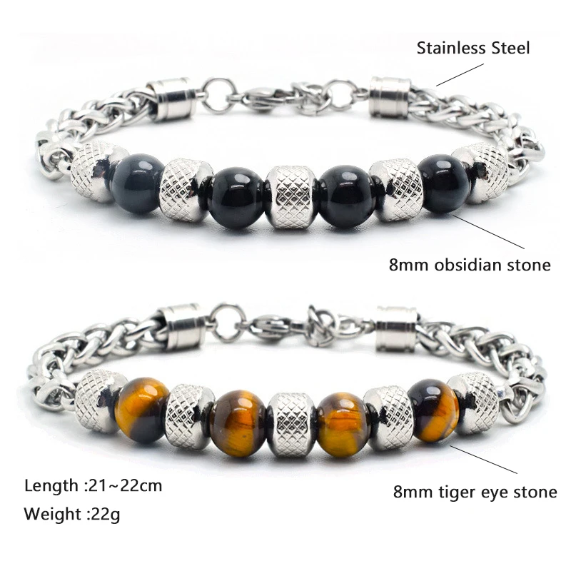 Мужской браслет из натурального камня с бусинами в виде скелета дракона