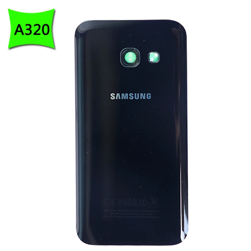 Для samsung Galaxy A3 A5 A7 A320 A520 A720 стеклянная крышка для батареи задняя дверь+ чехол для объектива камеры для a320 a520 a720 - Цвет: A320 Black