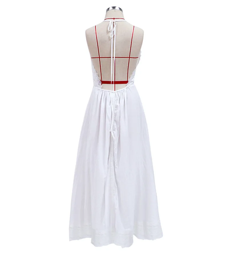 

2021 Women Dress Sexy Strap Backless Dress Patchwork Lace Floor Length Holiday Dress Lace Up White Evening Party Dress Vestidos