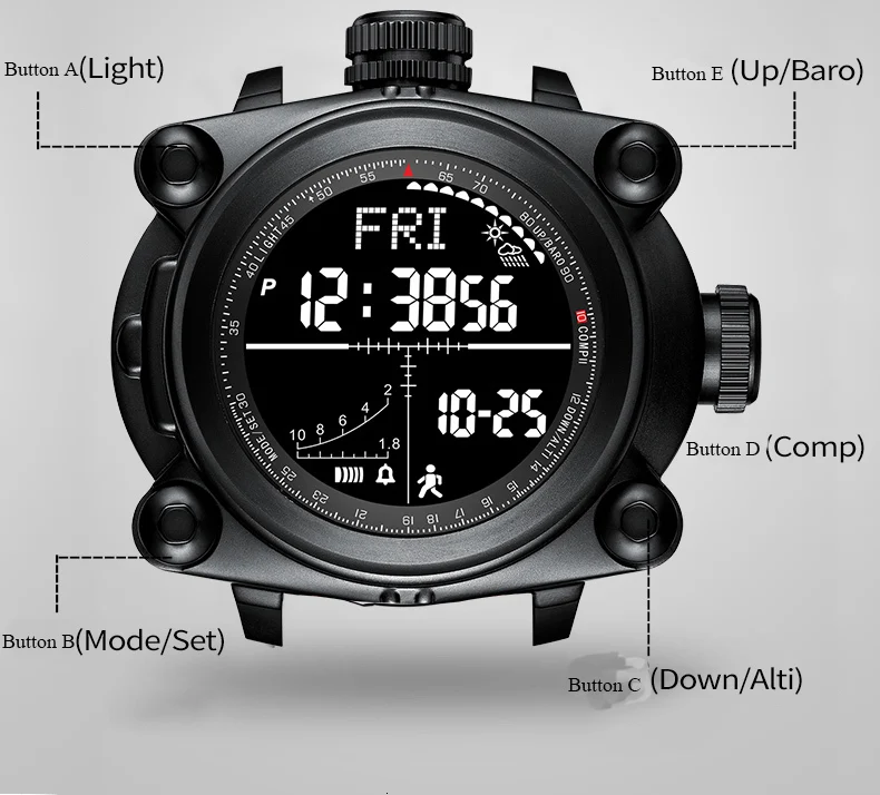 Smart Men Watches Outdoor sport Digital wristwatches step counting function/altitude/pressure/weather/compass/temperature BINGER