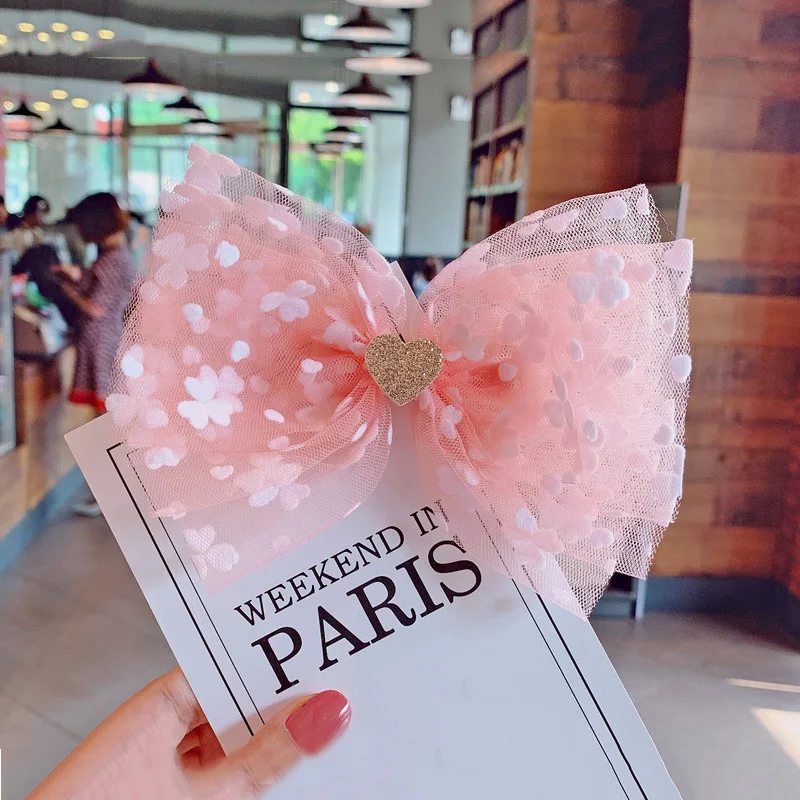 9 шт./компл. милые розовые сердца для девочек сетчатые банты волос Цветочные