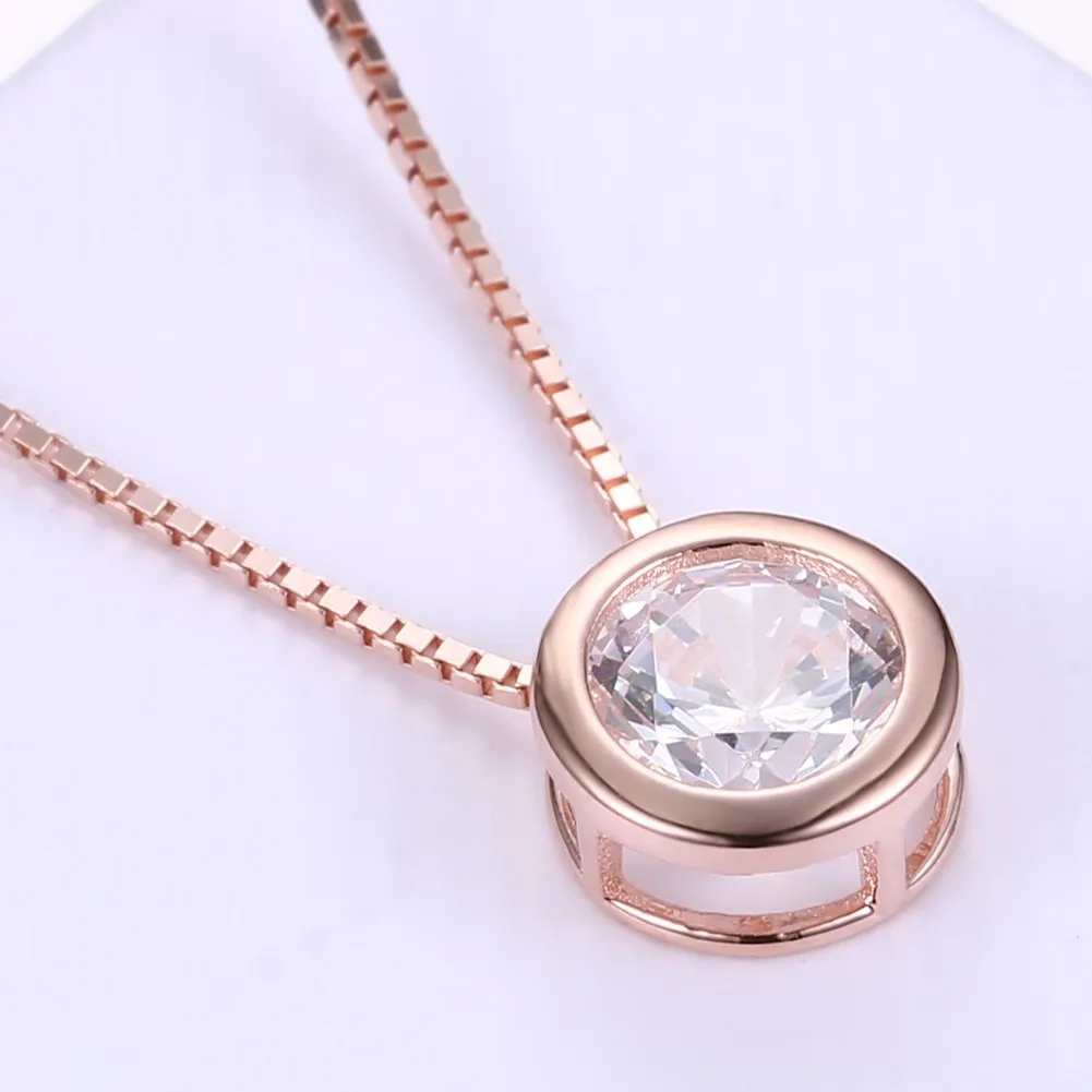 

925 Sterling Silver Necklace simple circular crystal pendant boutique fashion necklace