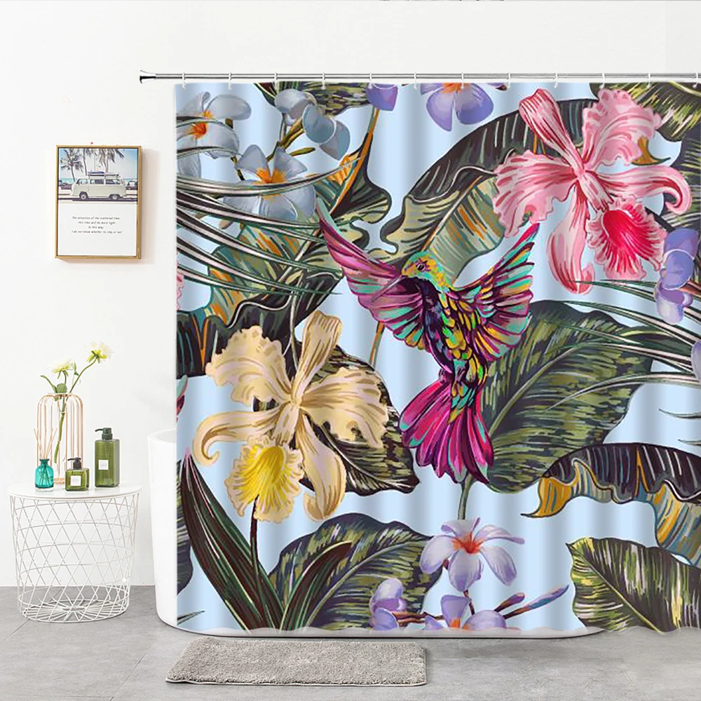 

Tropical Green Plant Leaf Palm Shower Curtains Bathroom Curtain Fabric Home Bathroom Decor Curtain With Hooks Customizable Size