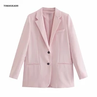 pink blue blazers and jackets for women notched full sleeve single breasted suit coat 2021 new fall formal female clothing