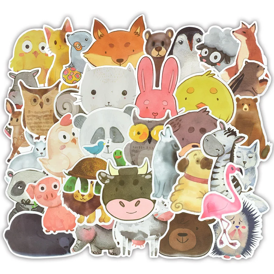 50 шт. красочные наклейки с животными игрушки для детей акварельные милые аниме
