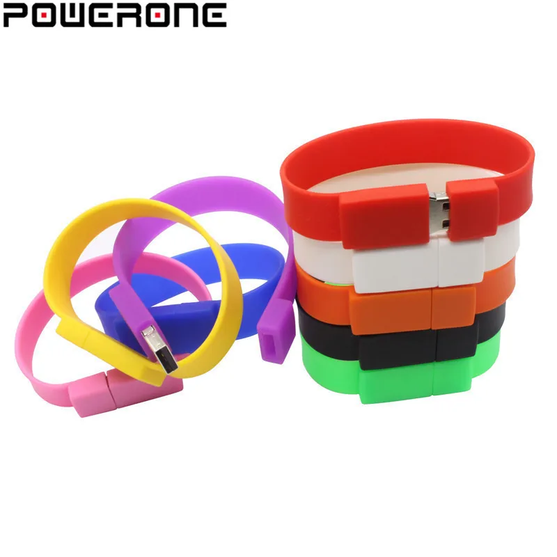 POWERONE силиконовый браслет ремешок на запястье флешка 4 ГБ 16 32 64 USB 2 0 флеш