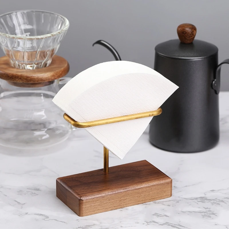 

Solid Brass Coffee Filter Holder with Black Walnut Base Coffee Paper Storage Rack Coffee Filter Paper Stands and Holders