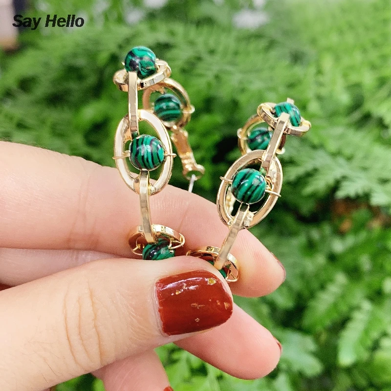 SAY HELLO большой круг обруч серьги для женщин Малахитовый маленький бисер