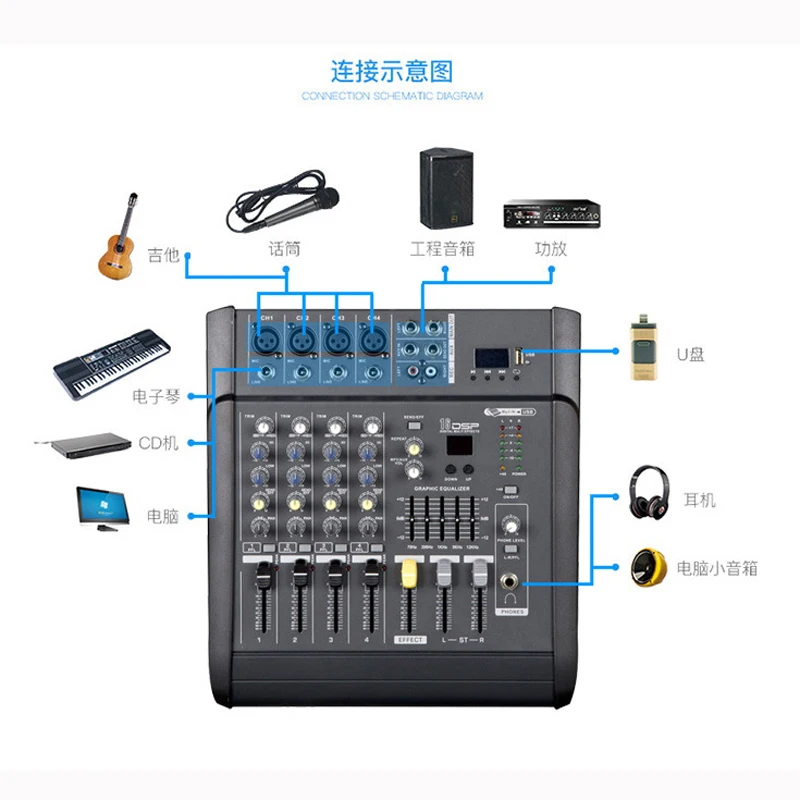 Leicozic MX402 USB миксер мощность 150 Вт x2 4 Ом Bluetooth 4-канальная микшерная консоль + 48 В