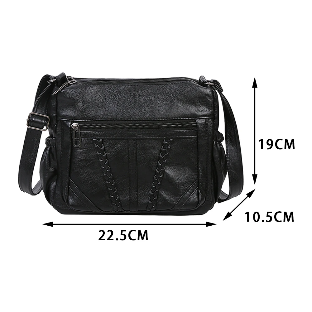 

2021 Elegant Women Solid Color PU Leather Crossbody Bag Large Capacity Multi Pockets Shoulder Bag Female Braided PU Handbag