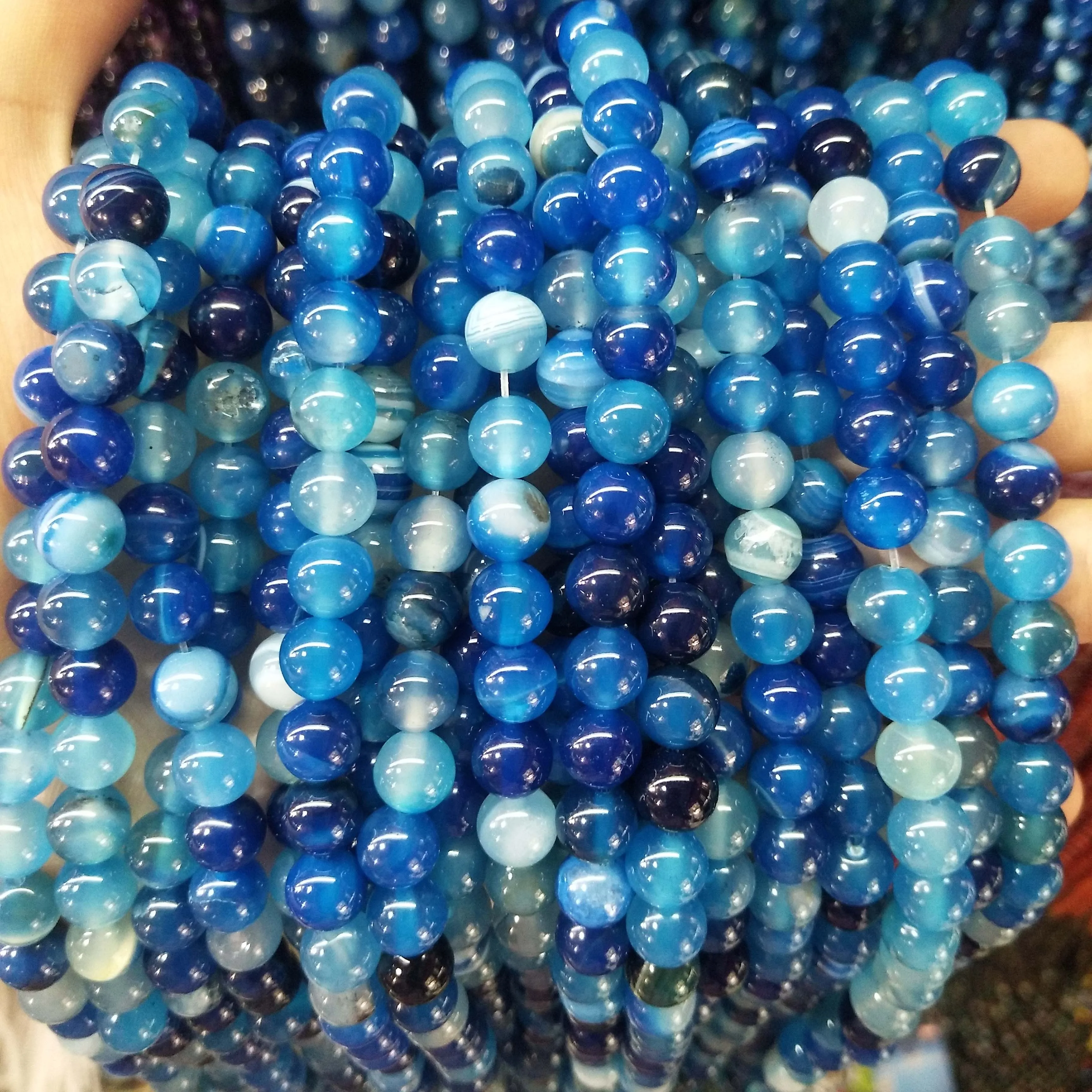 Blue Striped agate Натуральный камень агат Стекло круглый незакрепленный камень бусины для самостоятельного изготовления ювелирных изделий браслет материал ожерелья 4681012 мм - Цвет: Blue Striped agate