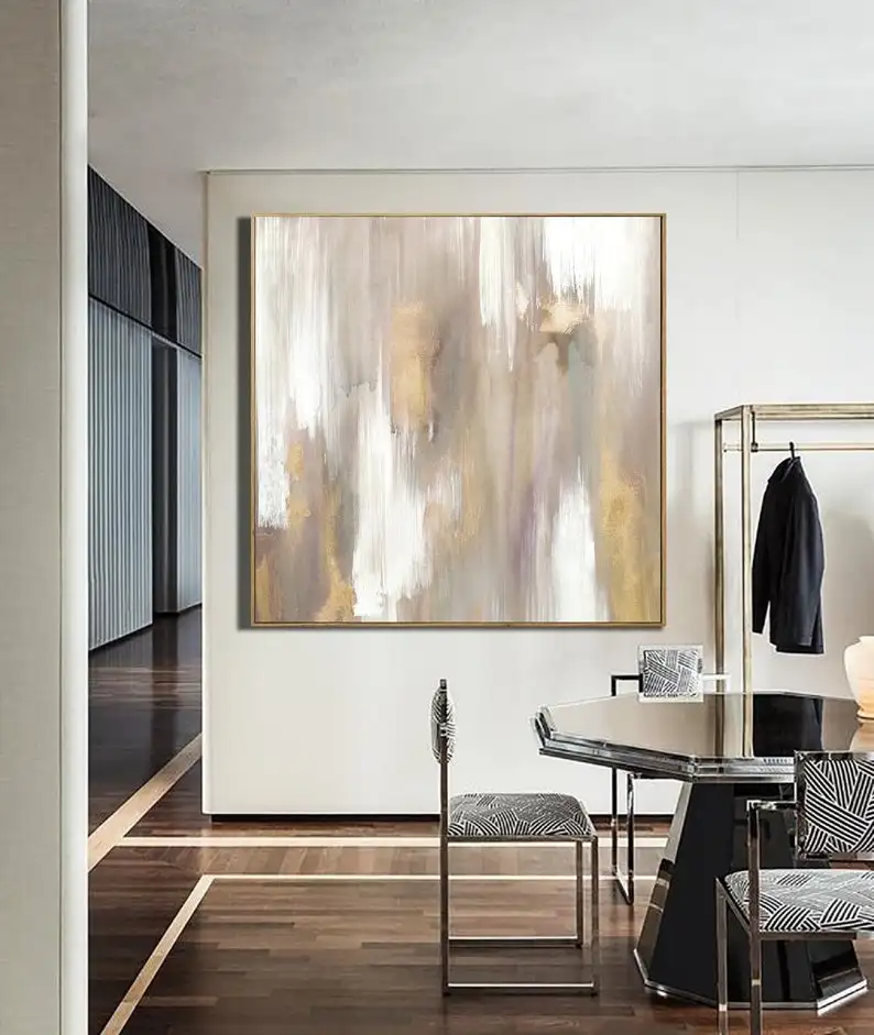 

Оригинальная Минималистичная абстрактная живопись, Золотая абстрактная живопись, Большая Картина на холсте, бежевая живопись, Золотое сов...