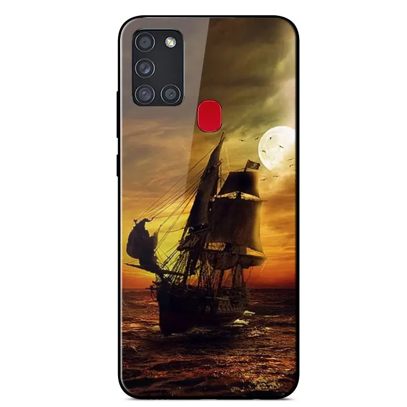 

Case For Samsung Galaxy A21S A51 5G A71 5G A50S A20S Tempered Glass Hard Phone Case For Samsung A10S A81 A91 A60 M40 Back Cover