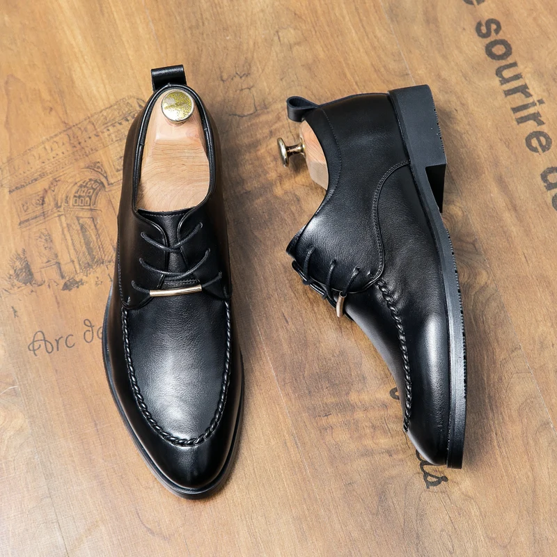 

Men's Leather Shoes Fashion Business Lace-Up Oxford Shoes Tassel Dress Pointed Boat Shoes Moccasins Men Elegant Formal Shoes