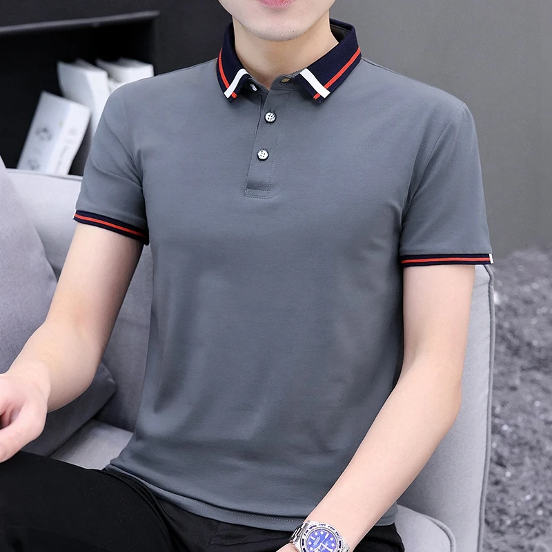 

BROWON Summer T Shirt for Man Polo Casual Solid Color Slim Fit Mens Clothing Fashion Turn-Down Collar Plus Size Polo Shirt Men