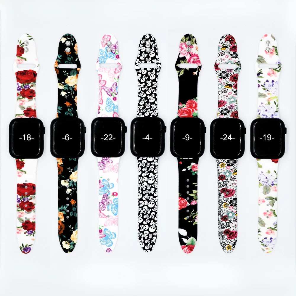 Цветочный ремешок для apple watch, 4 ремешка, 44 мм, 40 мм, ремешок correa iwatch, 42 мм, 38 мм, силиконовый браслет, apple watch, 5, 4, 3, 2, аксессуары для часов
