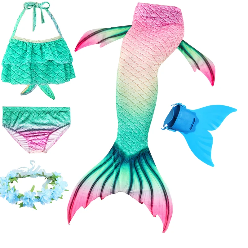 

Mermaid Cosplay Costume With Monofin Children Swimming Mermaid Tails for Girls Swimsuit Bikini Bathing Suit Dress