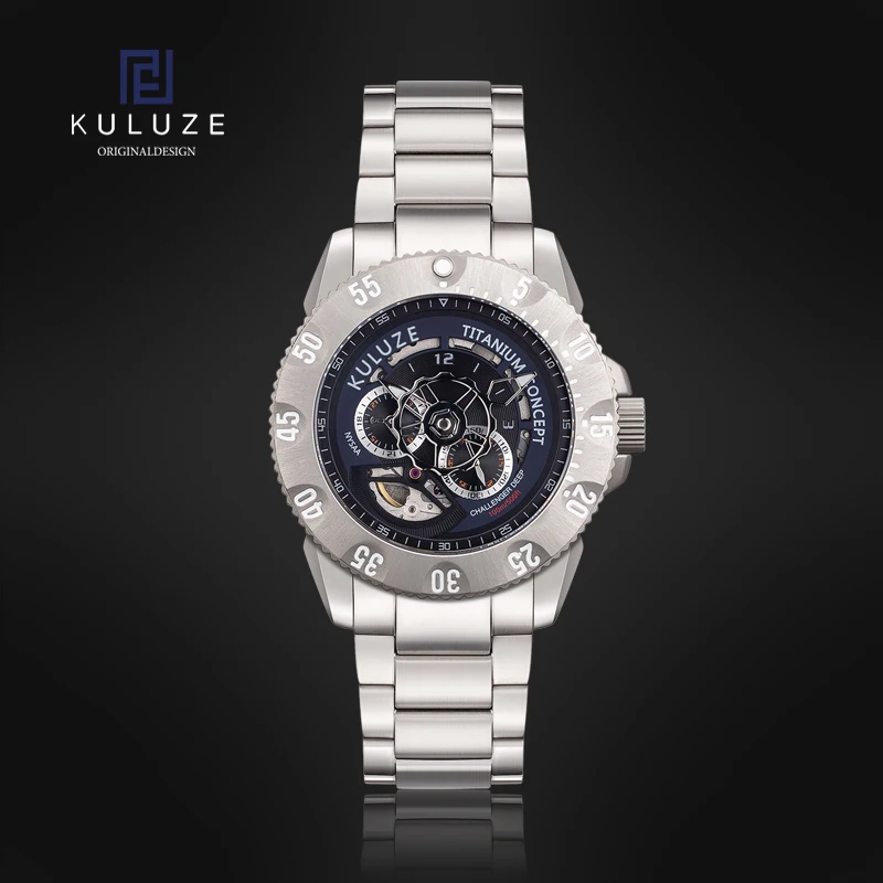 

KULUZE Titanium Wristwatch Sapphire Crystal Solid Bracelet Waterproof MIYOTA Automatic Mechanical Титановые металлические часы