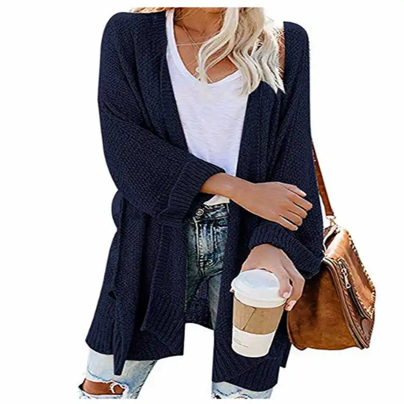 

Sweaters women's popular autumn and winter 2020 large women's coat medium long solid color knitted cardigan Size S-2XL
