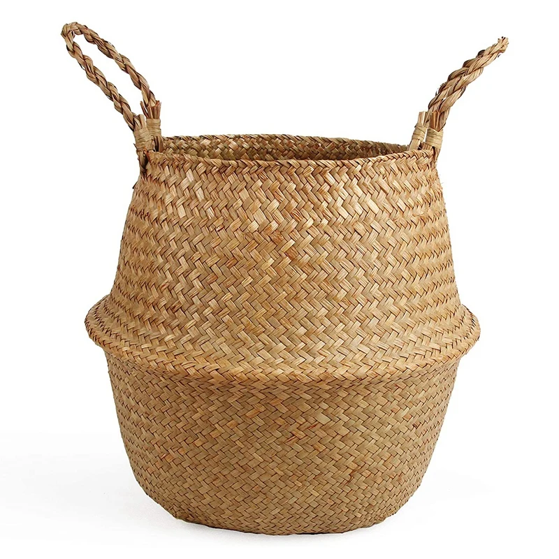 

Woven Straw Belly Basket for Storage Plant Pot Basket and Laundry, Picnic and Grocery Basket