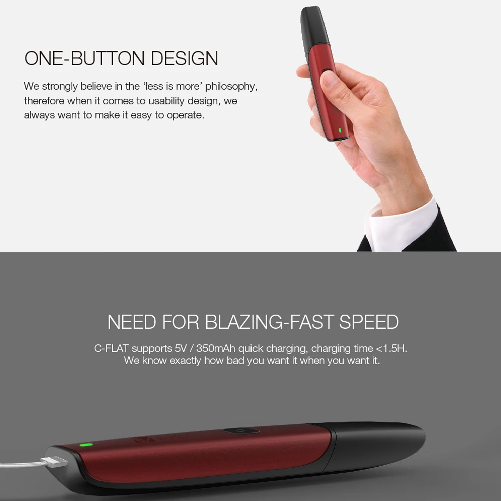 Оригинальная электронная сигарета Vaptio C-Flat 15 Вт VAPE KIT с 1 5 мл 1.0ohm атомайзером 350 мАч