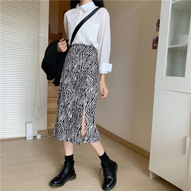 Юбка-трапеция с завышенной талией юбка принтом зебры Новинка весна-осень 2021