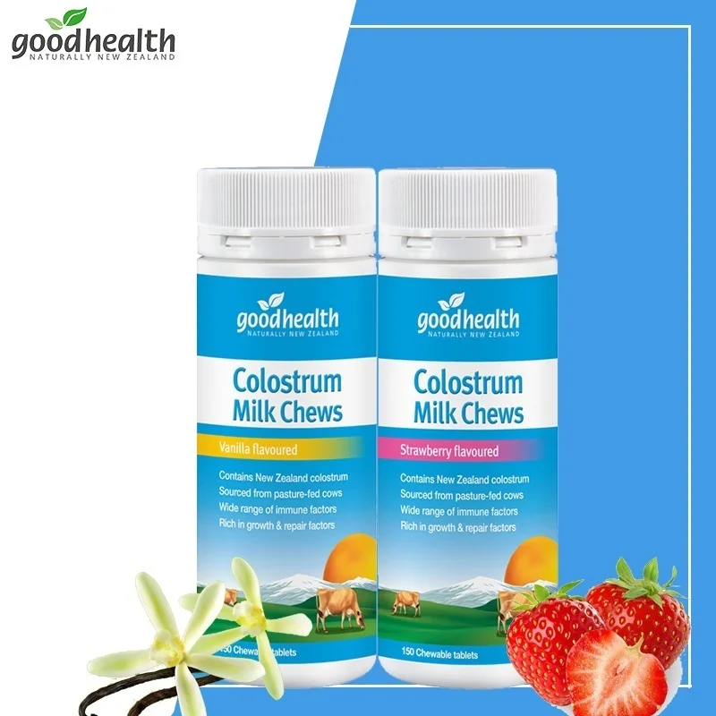 

Good Health Colostrum Chewables Strawberry Vanilla IgG Milk Protein Pills Calcium Vitamins Health Wellness Supplements Immunity