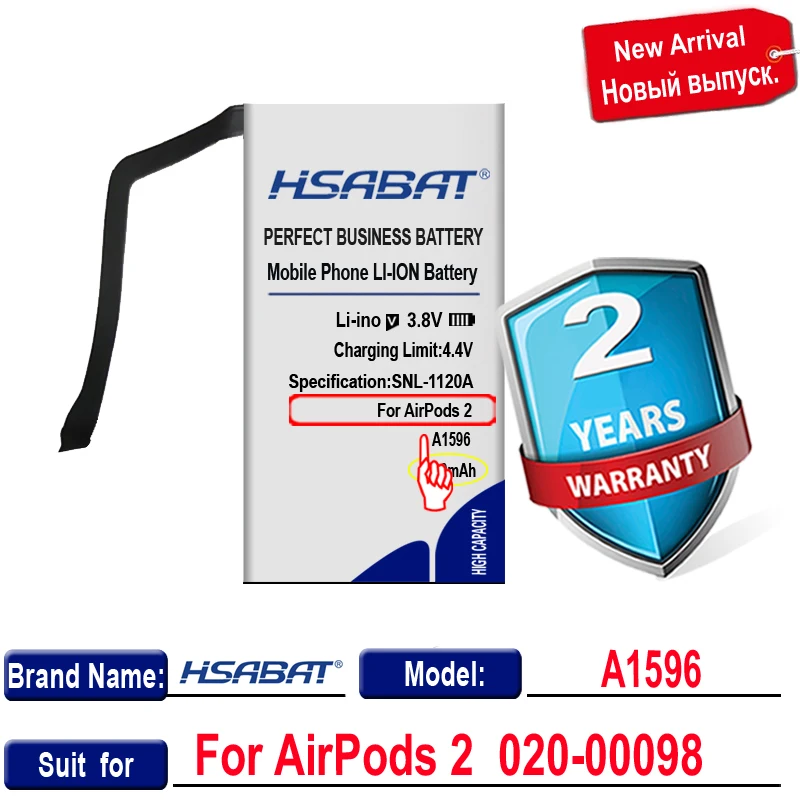 Аккумулятор HSABAT 500 мА · ч 020-00098 для Airpods 1 2 1-й 2-й беспроводной зарядки A1596 |