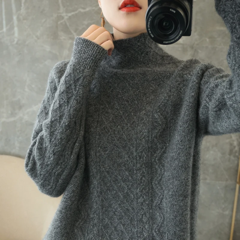 

Женский свитер, теплые мягкие джемперы из 100% мериносовой шерсти, вязаные пуловеры, лидер продаж, водолазка, 3 цвета, женская одежда с длинным ...