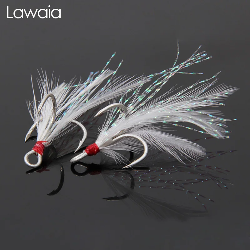 Lawaia Fish Hooks Fishing Circle Hook Three With White Feather Pendants Barbed Anchor Alloy Gears | Спорт и развлечения