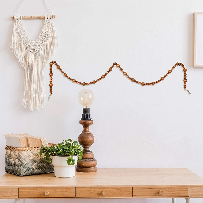 

Wedding Wood Bead Garlands,Farmhouse Wood Bead Garland Decoration,Holiday Garland Boho Wall Hanging Decor Prayer Beads