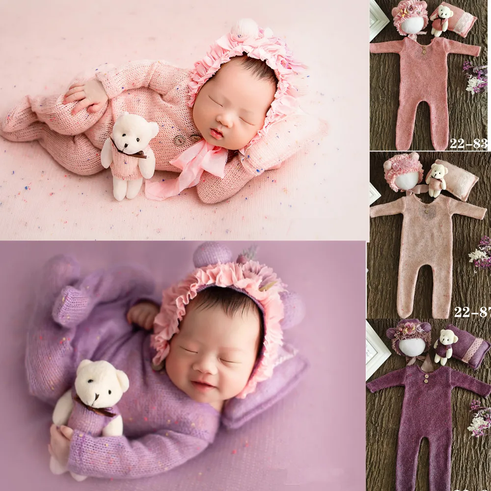 

Реквизит для фотосъемки новорожденных комбинезон для маленьких девочек наряд + кружевная фотосессия с игрушкой-медведем наряд для 1-го рожд...