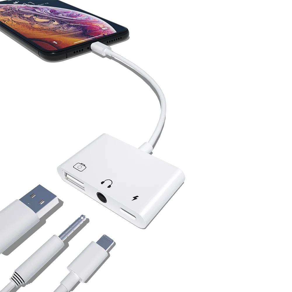 

USB camera adapter, 3 in 1 USB female OTG adapter with 3.5mm auxiliary jack and charging port, compatible with iPhone iPad