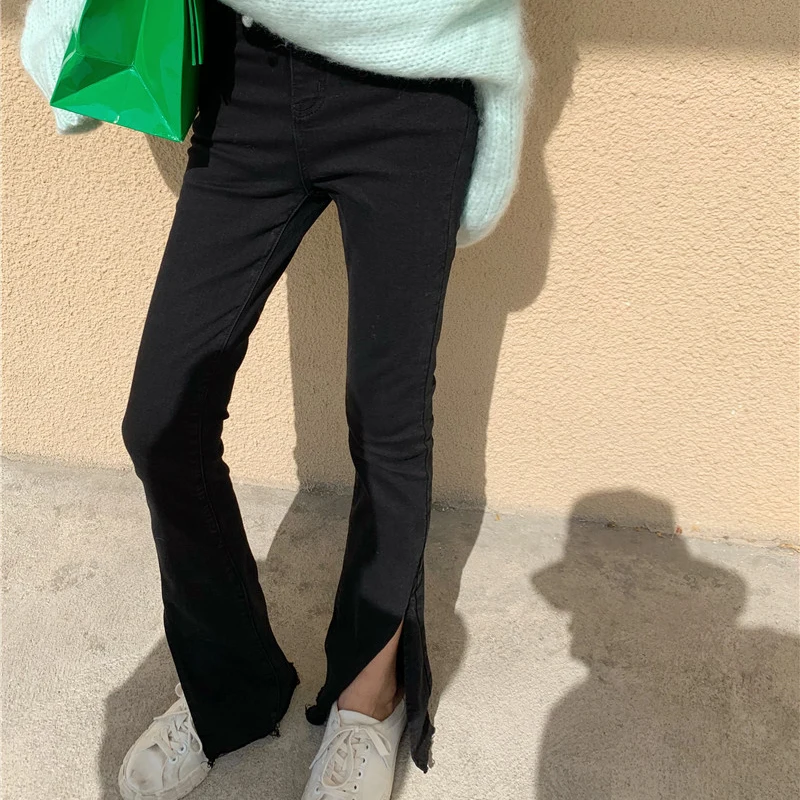 

Casual Pants for Women 2020 Autumn and Winter New Hong Kong Style Retro Chic High Waist Slimming Mop Trousers Split Jeans
